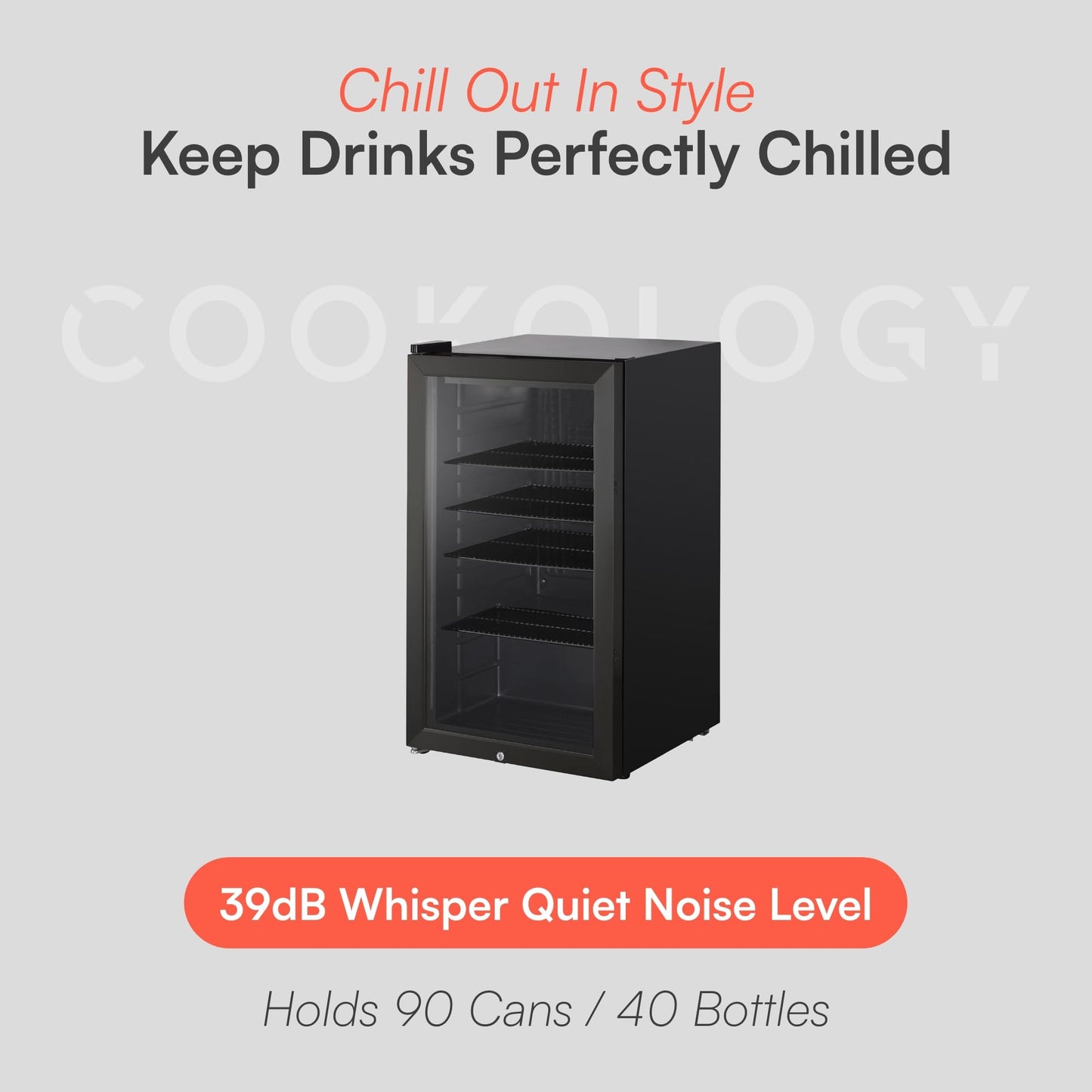 CBC98BK Under-Counter Fridge, 98 Litre Beer, Wine and Drinks Fridge with Adjustable Temperature Control, LED Light, Suitable for Cans and Bottles, Energy Efficient - in Black