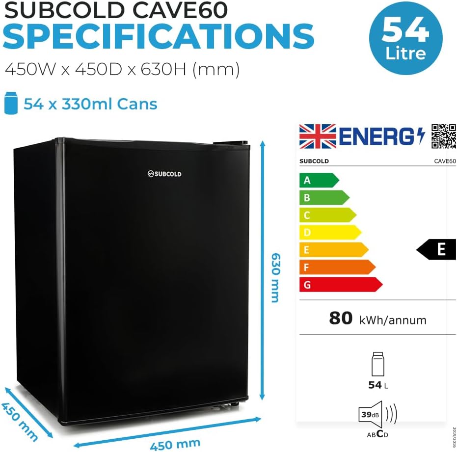 Mini Fridge 50L with Glass Door – Quiet Drinks & Beer Cooler with LED Light | Compact Small Fridge for Bedrooms, Gaming Rooms, Man Caves, Offices & Home Bars – Energy Efficient