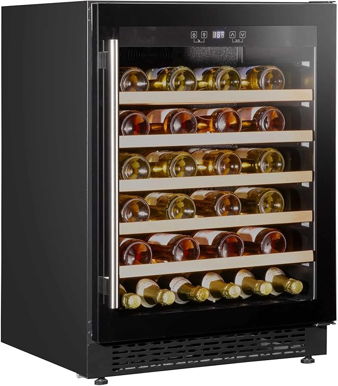 54 Bottle Wine Cellar Fridge with Digital Touch Screen Controls, 135L Capacity Cooler Cabinet, Black - DH78