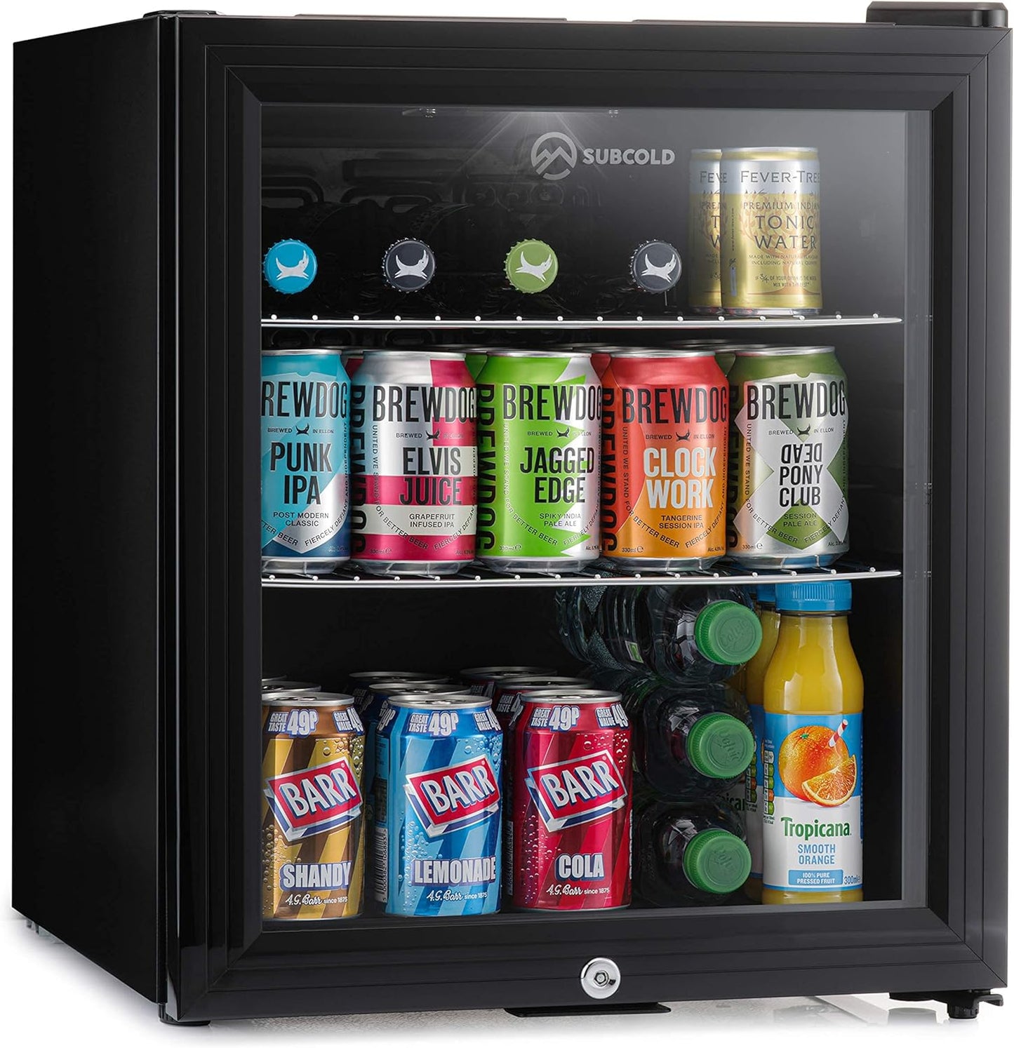Mini Fridge Black | 50L Beer, Wine & Drinks Fridge | LED Light + Lock & Key | Energy Efficient (Black)