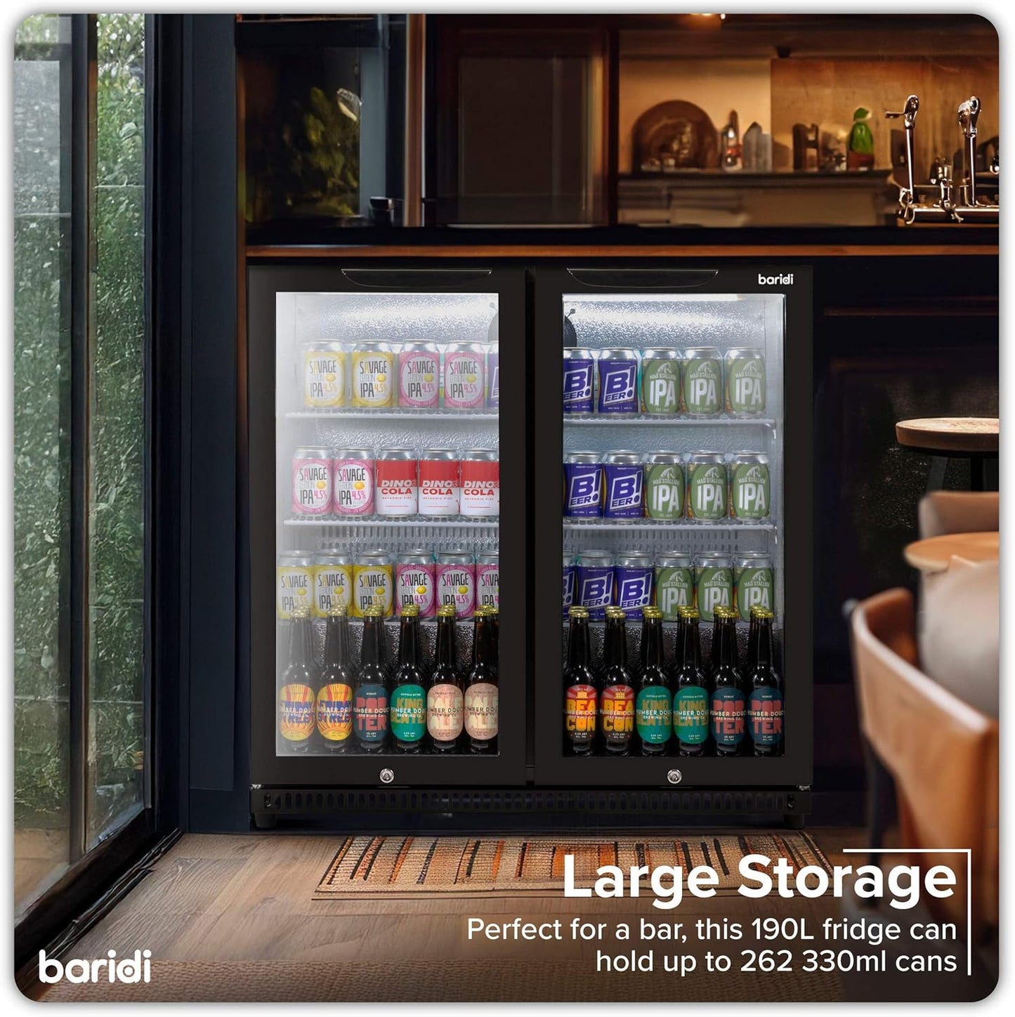 Back Bar Drinks Fridge with Hinged Double Door, 190L Capacity - DH272