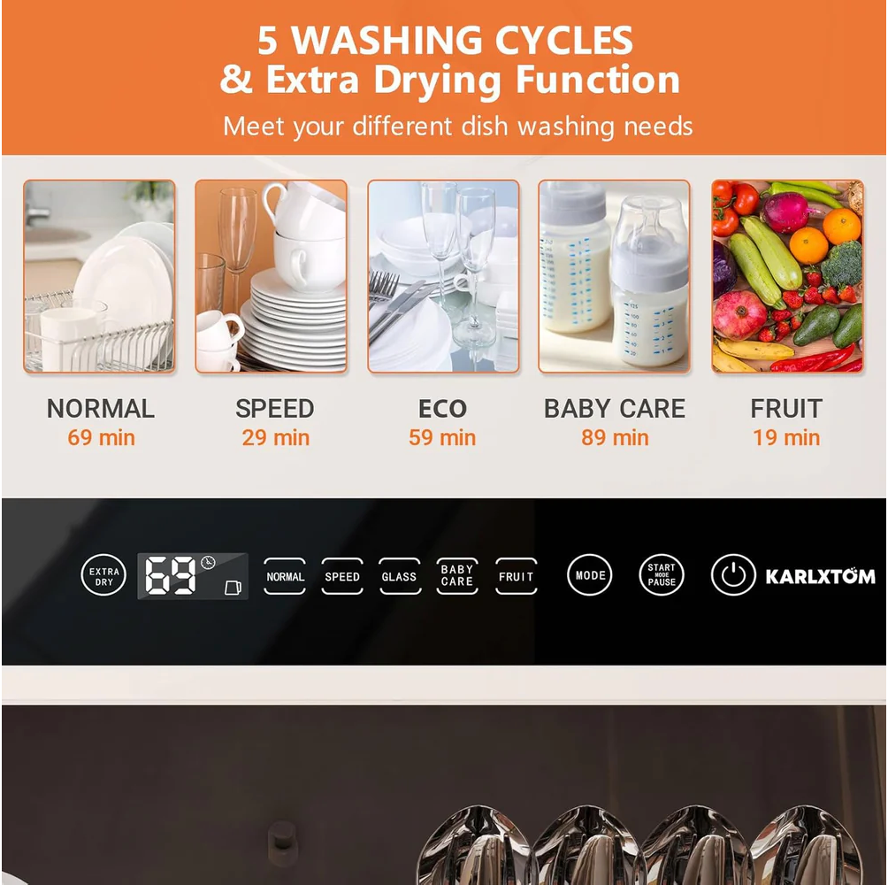 Table Top Dishwasher 6 Programs Mini Dishwasher with Touch Control, Auto-drying, Baby Care & Fruit Wash, Perfect for Small Families, Couples