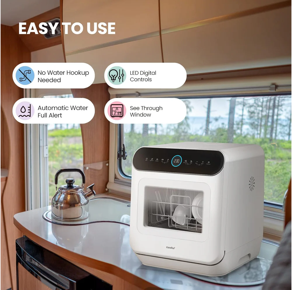 Mini Plus Dishwasher Compact Table Top Countertop Dishwasher with Built-in 6L Water Tank, Hygiene Wash, Auto Door Open Drying, Energy Class D - White